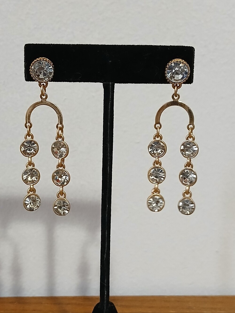 Gold Tone And Glass Beaded Arch Dangle Earrings